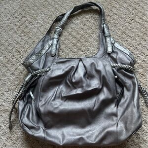 Elegant Gray Leather Tote Bag